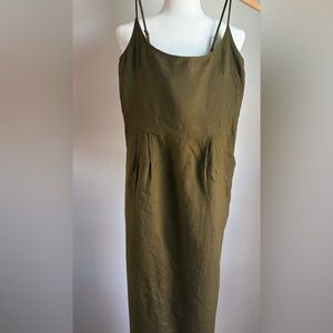 Quince Midi Dress Linen Sz Sm NWT Fit Flare Olive